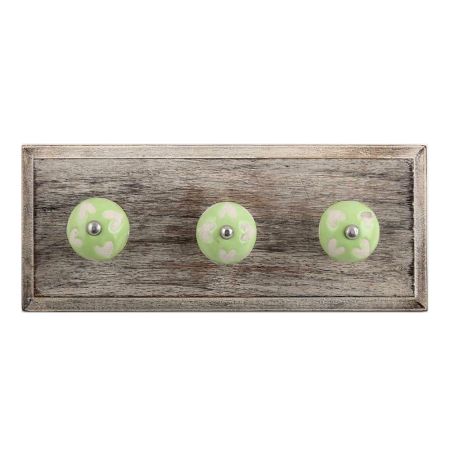 Light Green Etched Ceramic Wooden Hooks